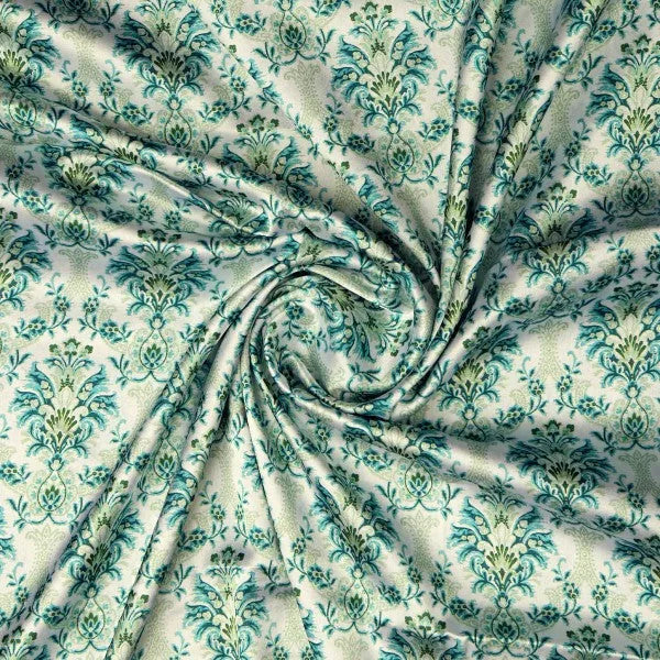Teal and Green Damask Floral Printed Japan Satin Fabric – js 0 ma09794 110 2