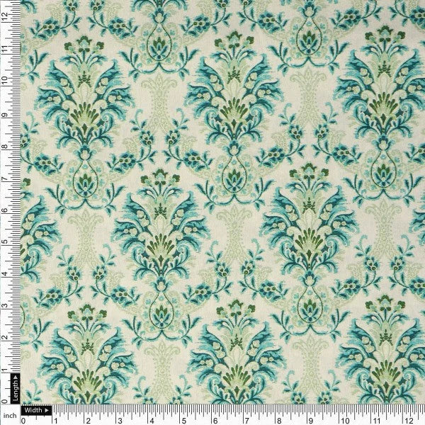 Teal and Green Damask Floral Printed Japan Satin Fabric – js 0 ma09794 110 4