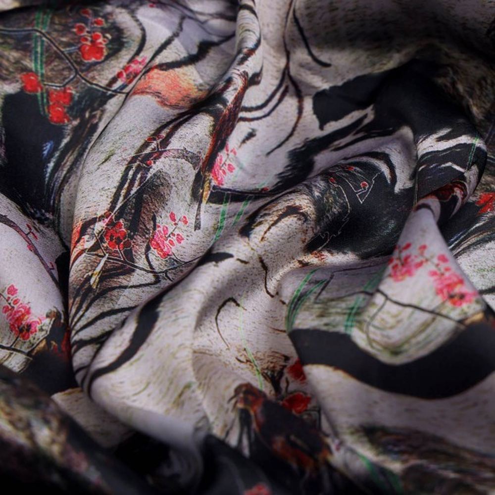 Modern Abstract Animal & Floral Print Japan Satin Fabric