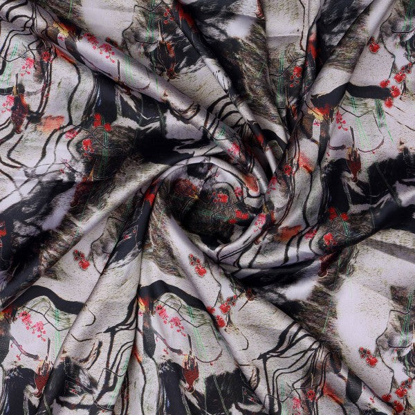 Modern Abstract Animal & Floral Print Japan Satin Fabric