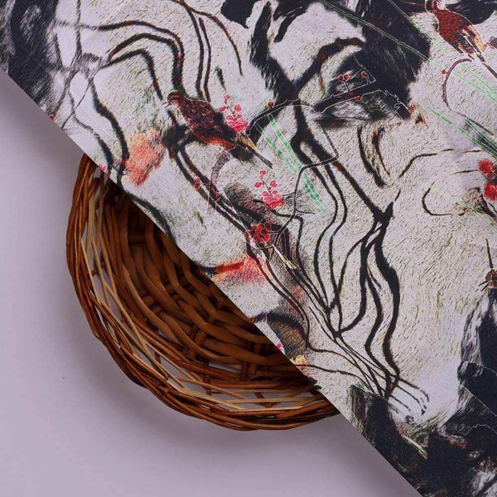 Modern Abstract Animal & Floral Print Japan Satin Fabric