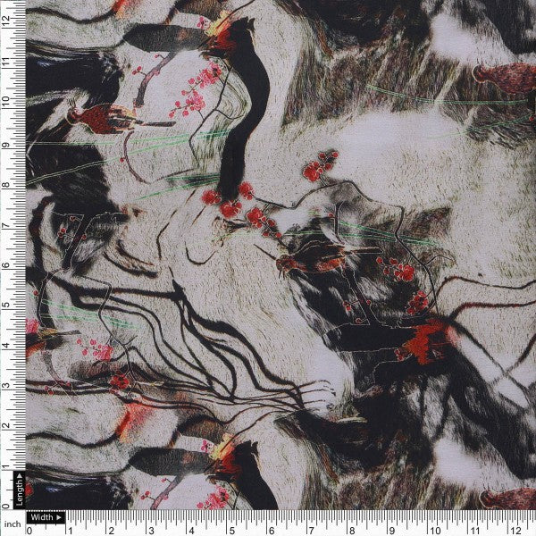Modern Abstract Animal & Floral Print Japan Satin Fabric