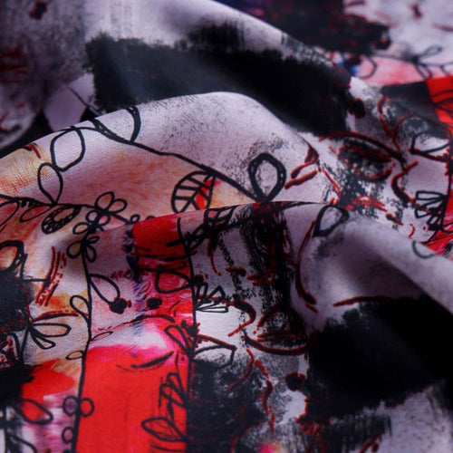 Artistic Brushstroke & Checkered Japan Satin Fabric