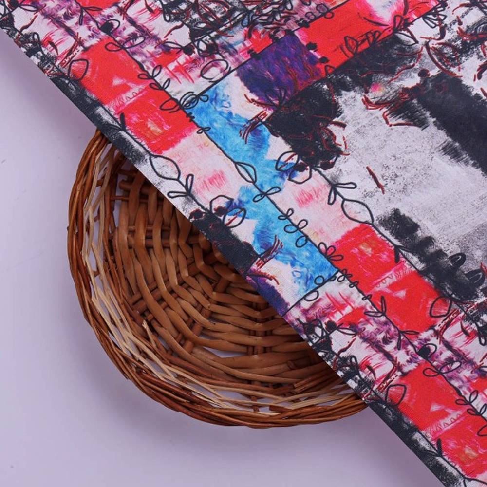 Artistic Brushstroke & Checkered Japan Satin Fabric