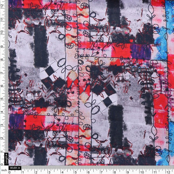 Artistic Brushstroke & Checkered Japan Satin Fabric