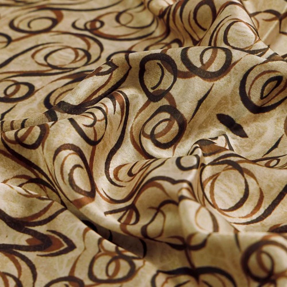 Beige and Brown Abstract Swirls Japan Satin Fabric