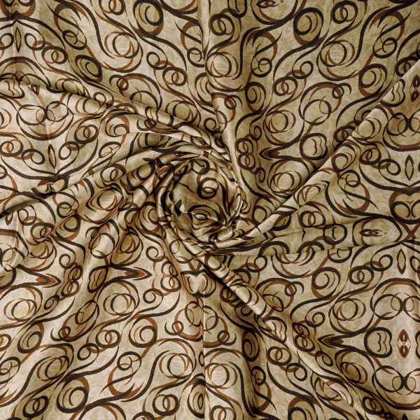 Beige and Brown Abstract Swirls Japan Satin Fabric