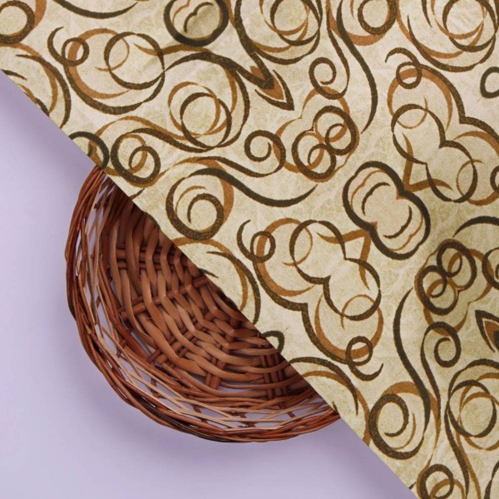 Beige and Brown Abstract Swirls Japan Satin Fabric