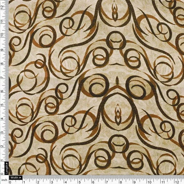 Beige and Brown Abstract Swirls Japan Satin Fabric – js 0 ta05679 110 4