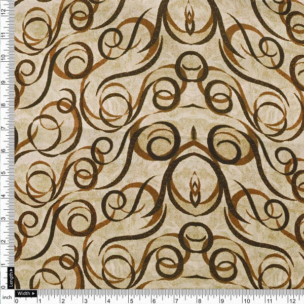 Beige and Brown Abstract Swirls Japan Satin Fabric