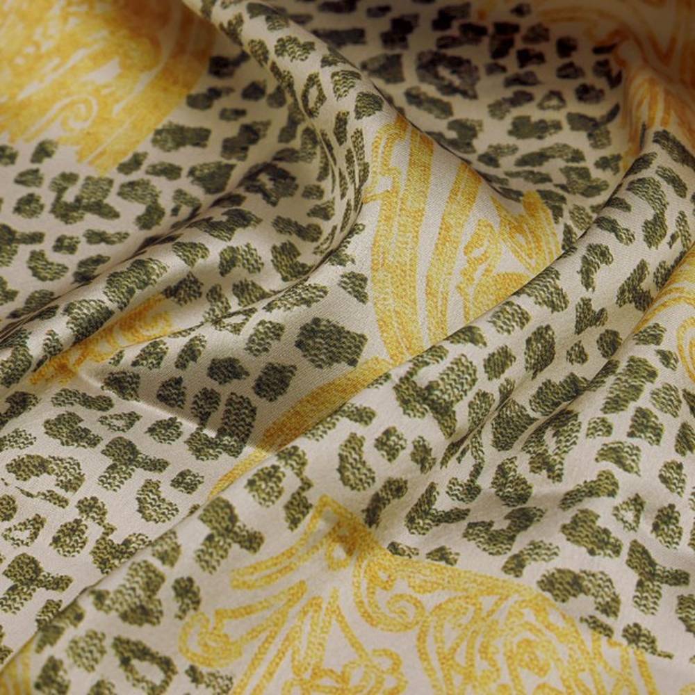 Leopard & Baroque Yellow Print Soft Japan Satin Fabric