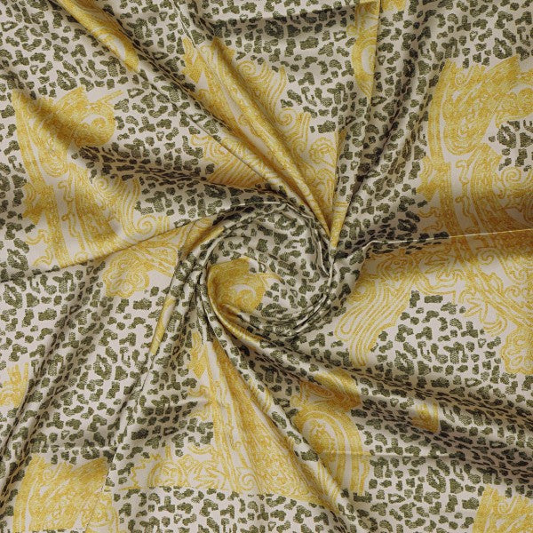Leopard & Baroque Yellow Print Soft Japan Satin Fabric