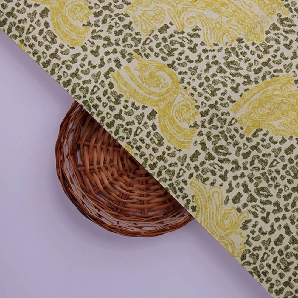 Leopard & Baroque Yellow Print Soft Japan Satin Fabric