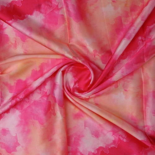 Fuchsia Pink Tie and Dye Abstract Japan Satin Fabric