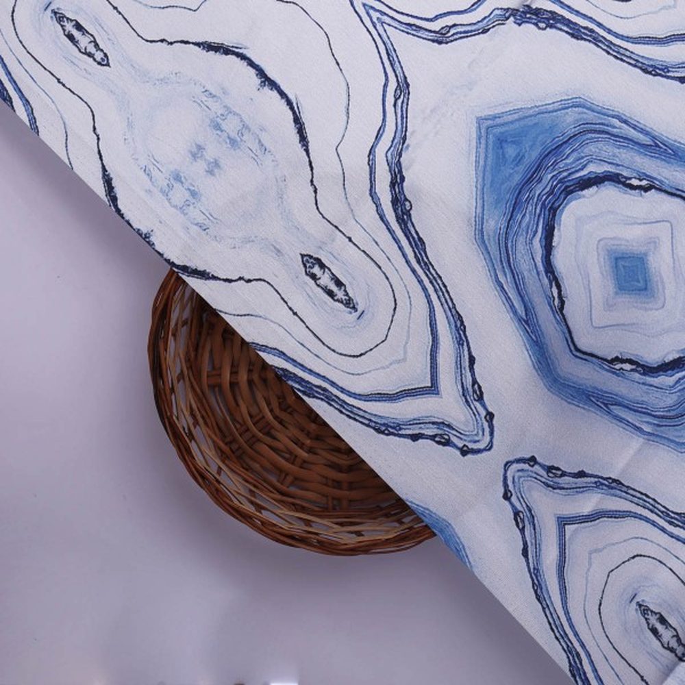Blue and White Agate Abstract Print Japan Satin Fabric