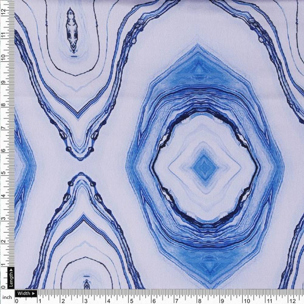 Blue and White Agate Abstract Print Japan Satin Fabric