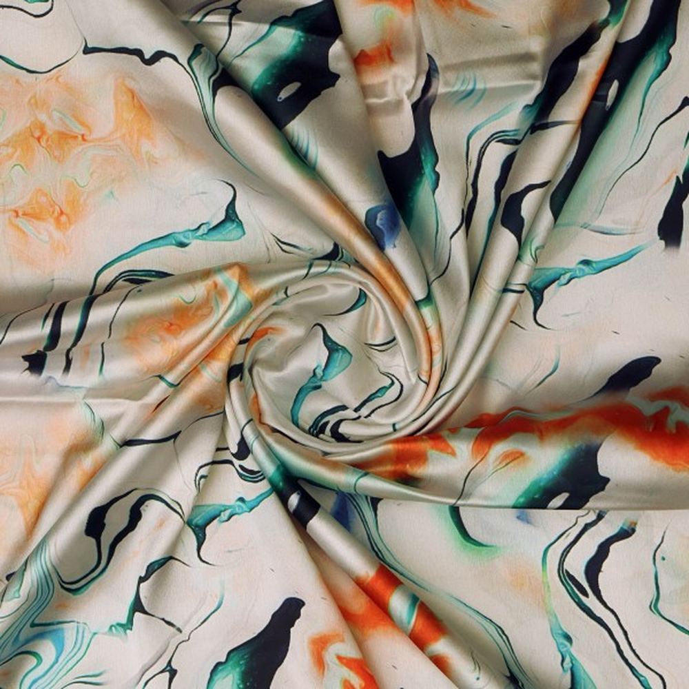 Abstract Marble Print Japan Satin Fabric in Orange & Green – js 0 ta06342 110 2