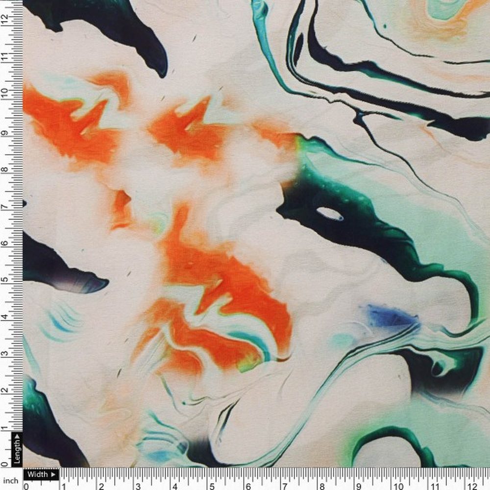 Abstract Marble Print Japan Satin Fabric in Orange & Green – js 0 ta06342 110 4
