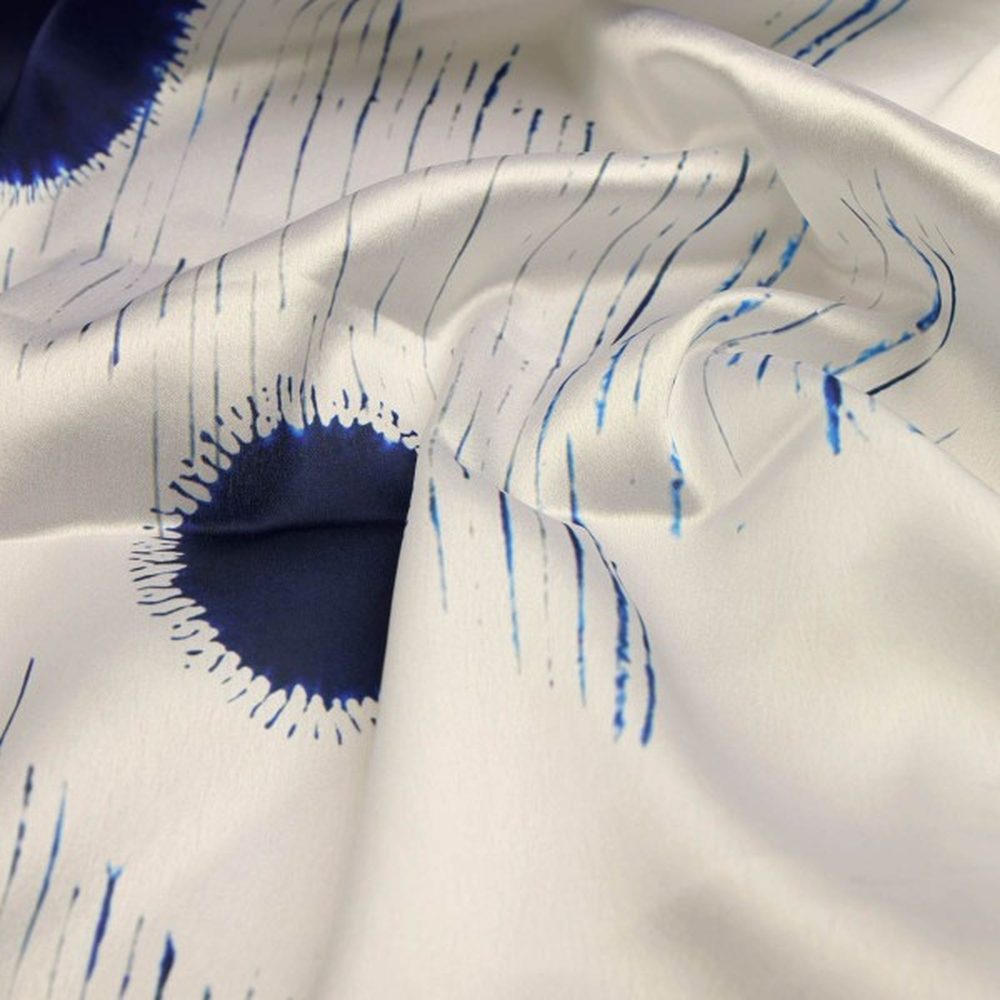 Navy Blue Shibori Dot Print on Lustrous Japan Satin