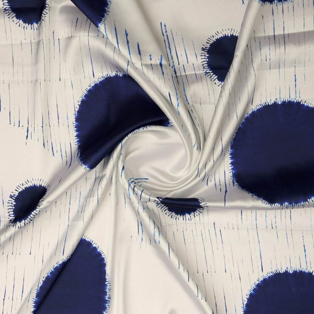 Navy Blue Shibori Dot Print on Lustrous Japan Satin