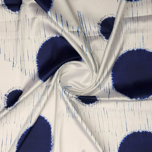 Navy Blue Shibori Dot Print on Lustrous Japan Satin