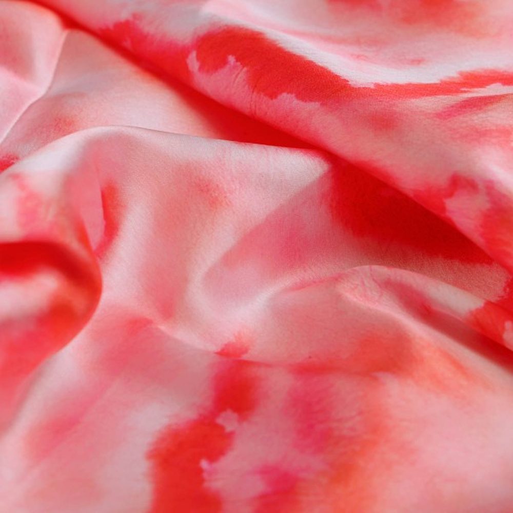 Vibrant Red and Pink Abstract Tie Dye Japan Satin Fabric