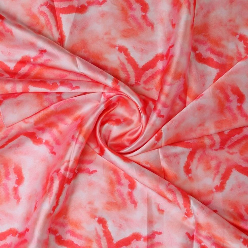 Vibrant Red and Pink Abstract Tie Dye Japan Satin Fabric