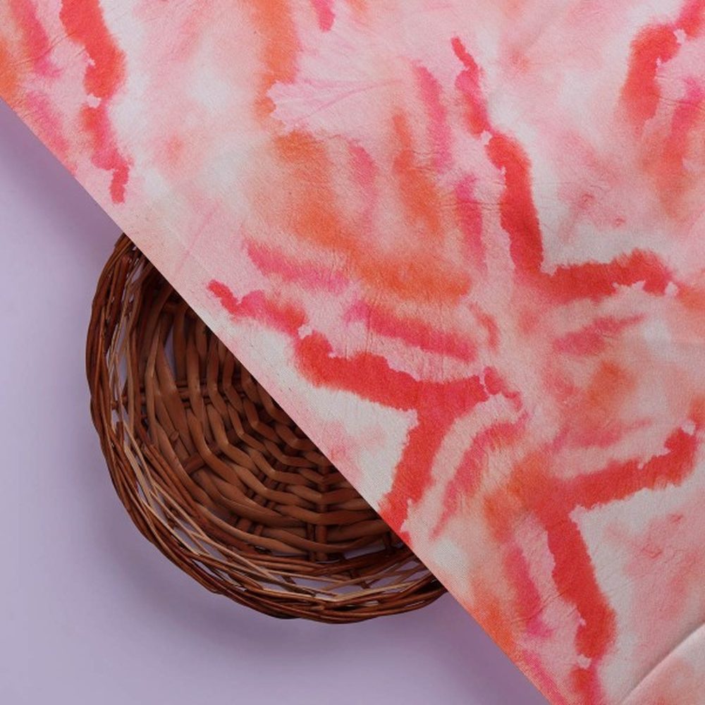 Vibrant Red and Pink Abstract Tie Dye Japan Satin Fabric