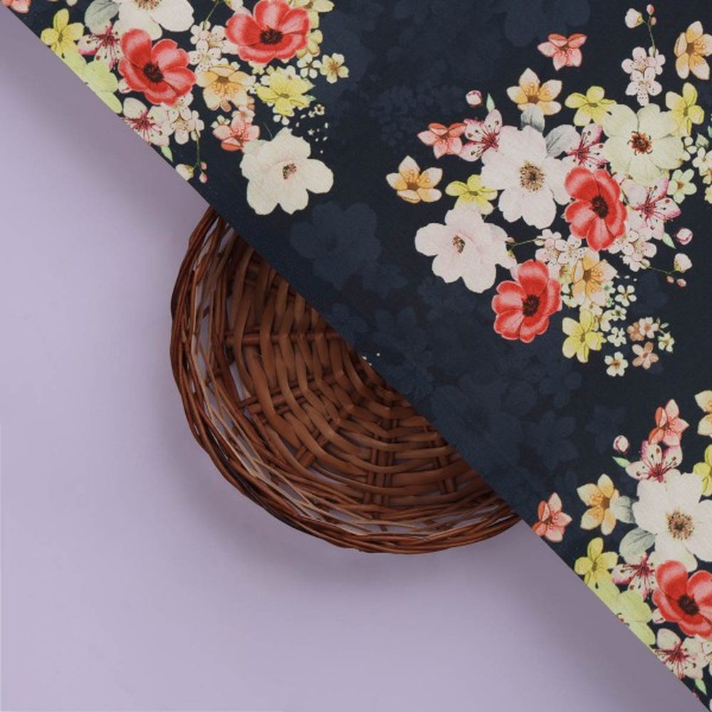 Navy Blue & Multi Colour Floral Bloom Japan Satin Fabric – js 0 ta08575 110 3