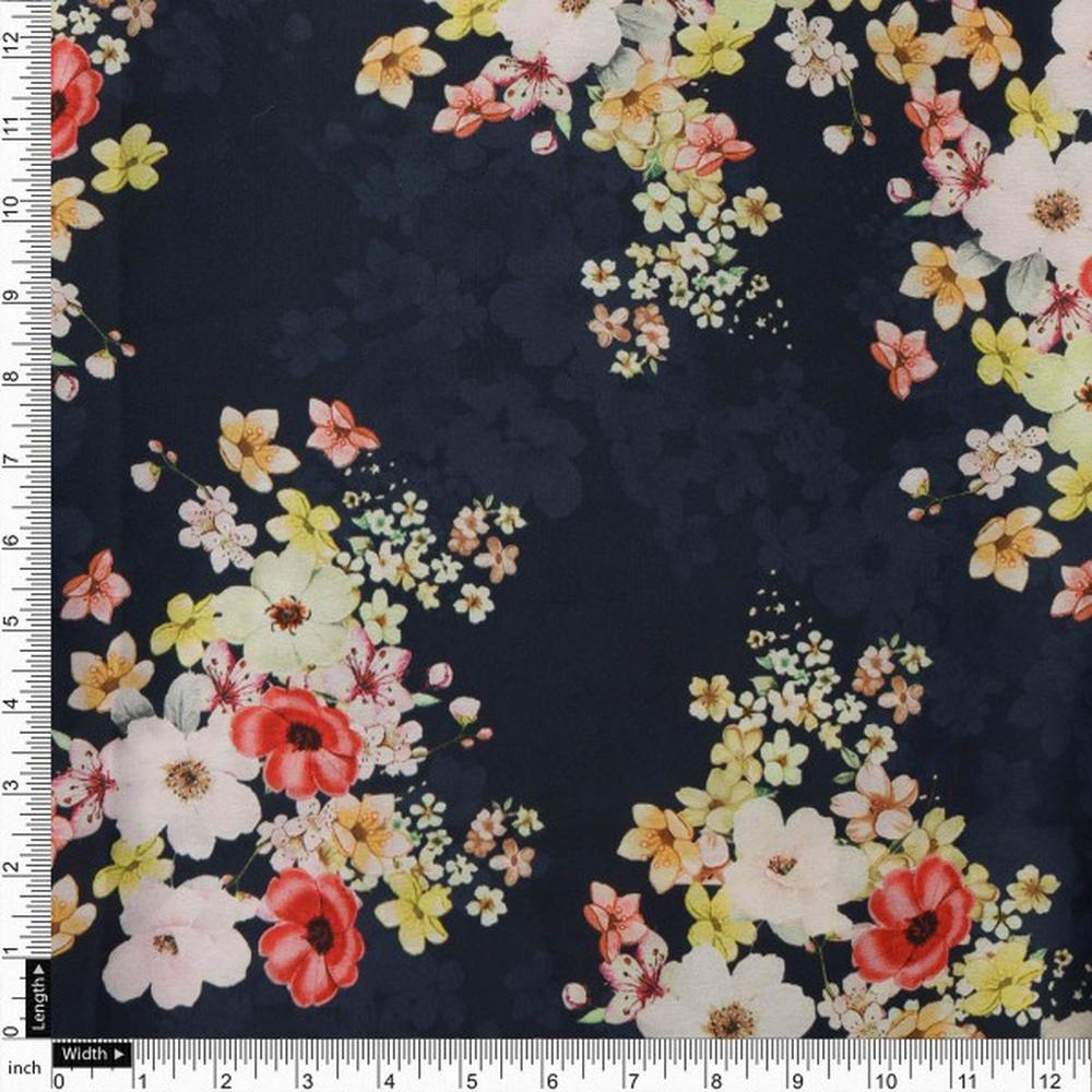 Navy Blue & Multi Colour Floral Bloom Japan Satin Fabric – js 0 ta08575 110 4