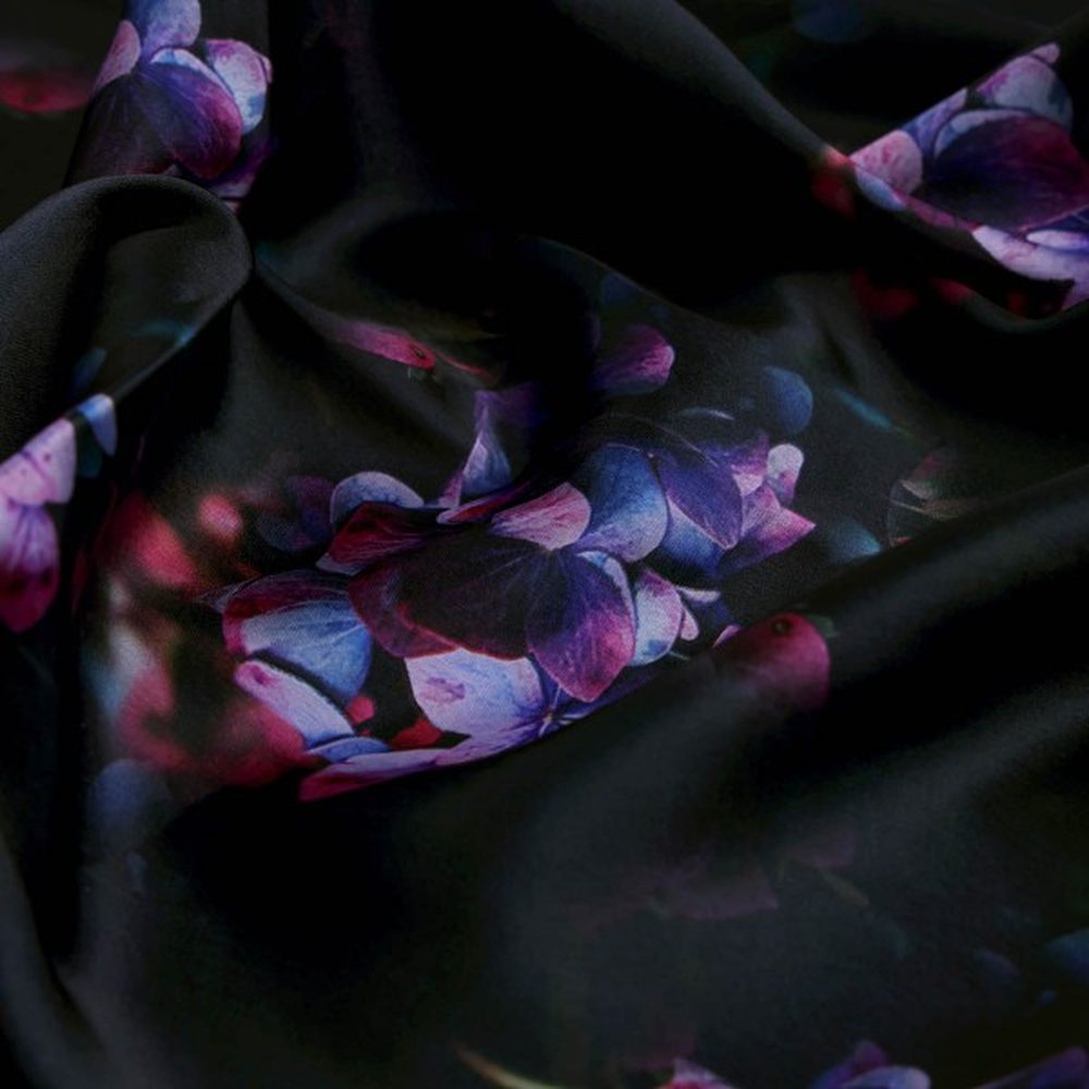 Purple Hydrangea Floral Print Japan Satin Fabric
