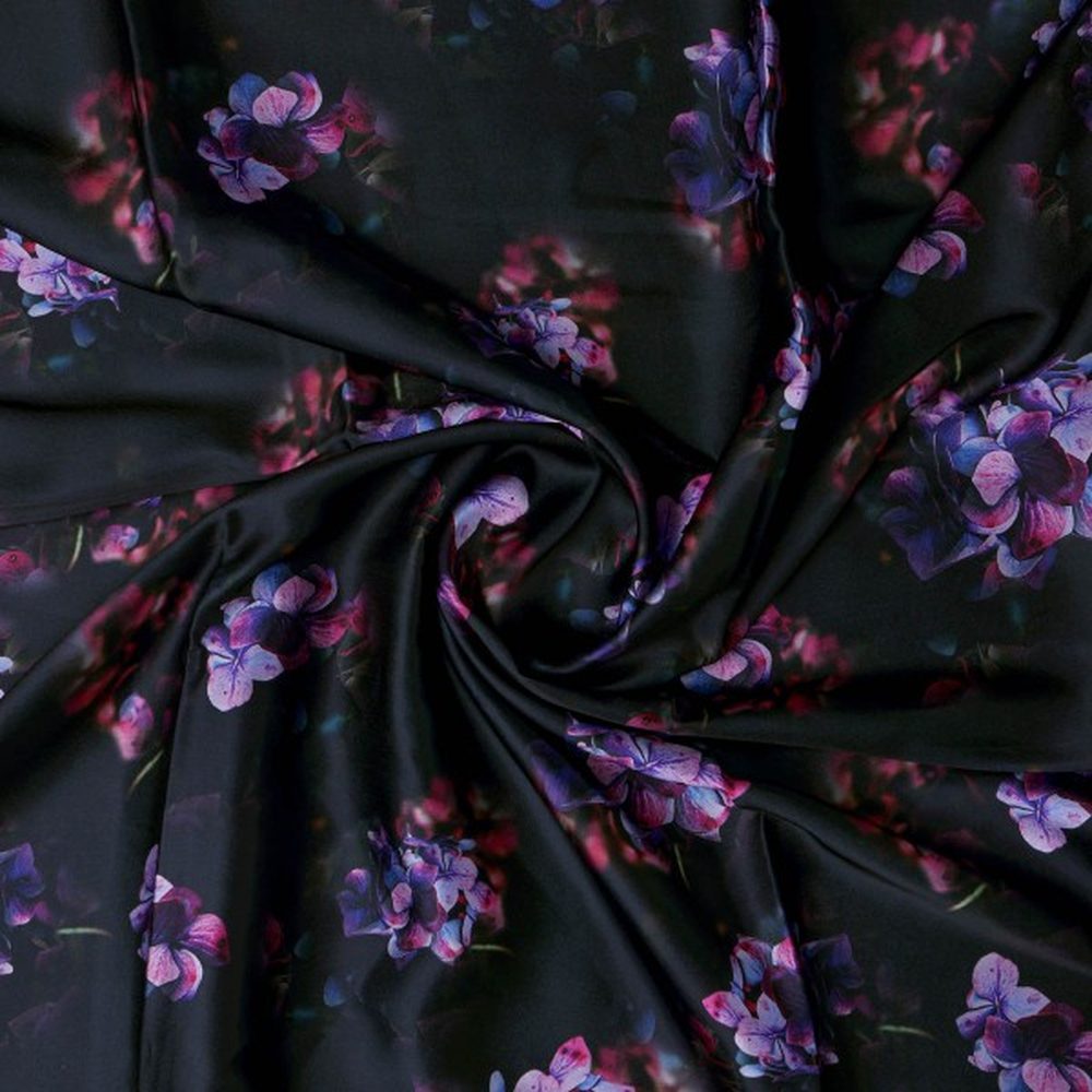 Purple Hydrangea Floral Print Japan Satin Fabric