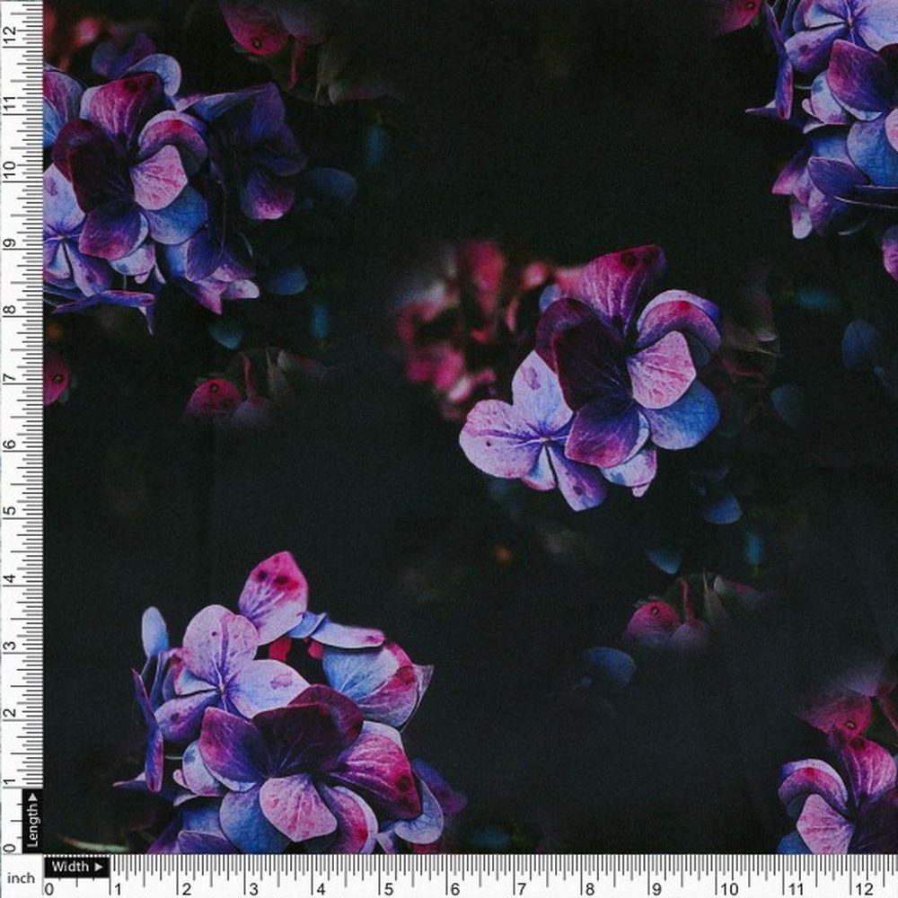 Purple Hydrangea Floral Print Japan Satin Fabric