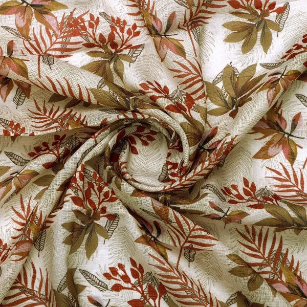 Autumnal Tropical Leaves Printed Kota Doria Fabric – kd 0 aa114 110 2 - alternate view