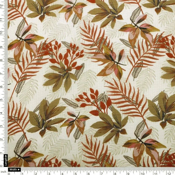 Autumnal Tropical Leaves Printed Kota Doria Fabric – kd 0 aa114 110 4