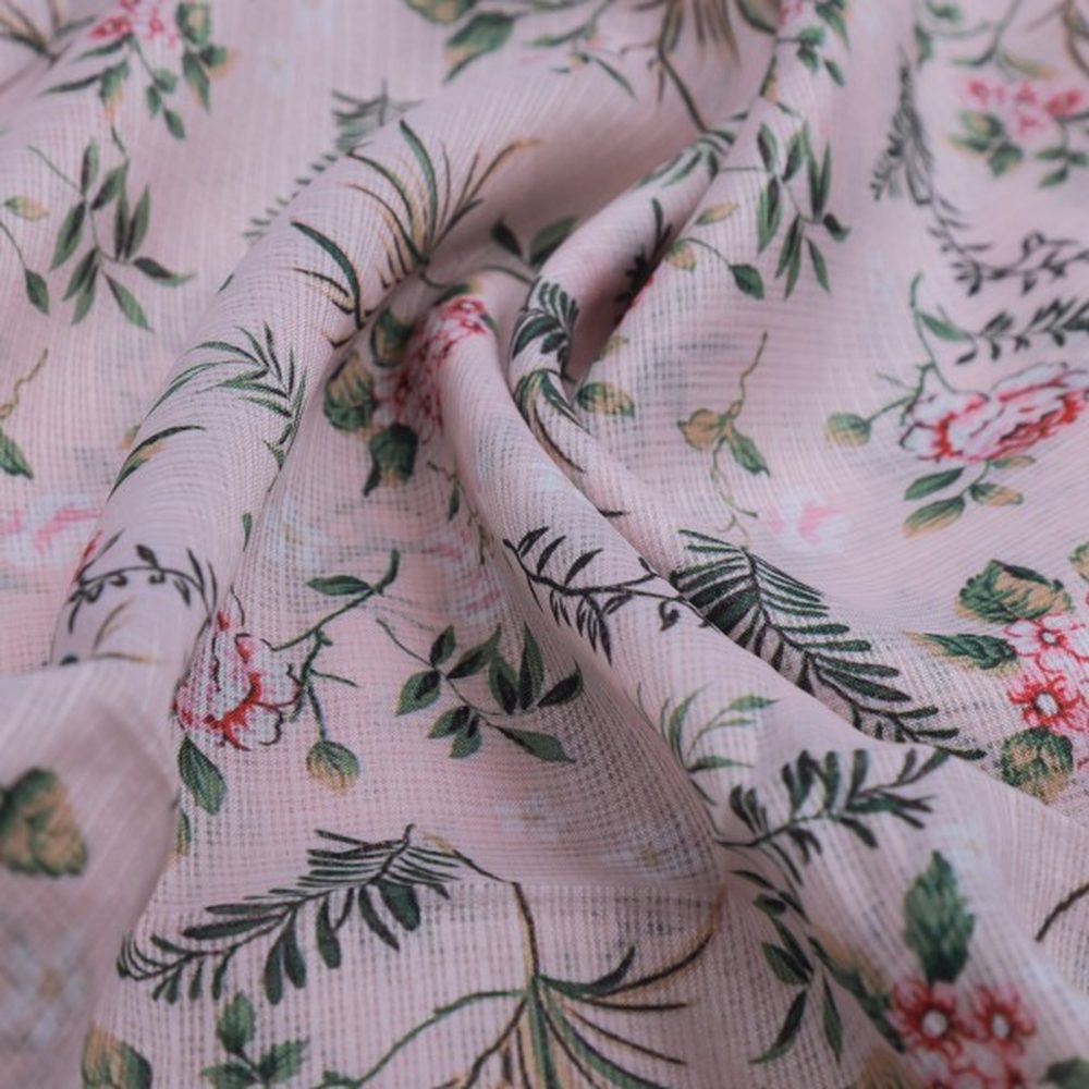Blush Pink Floral and Leafy Vine Kota Doria Fabric – kd 0 aa118 110 1