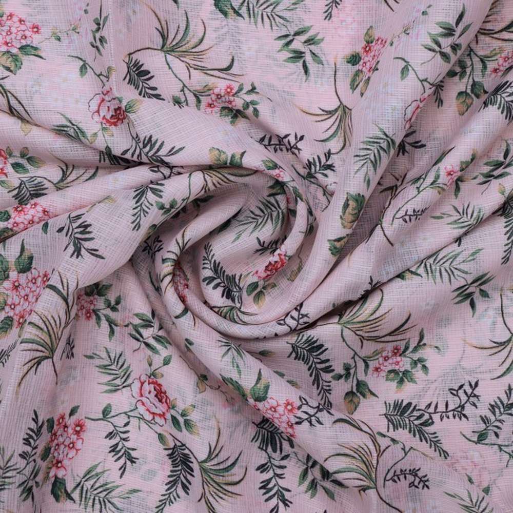 Blush Pink Floral and Leafy Vine Kota Doria Fabric – kd 0 aa118 110 2
