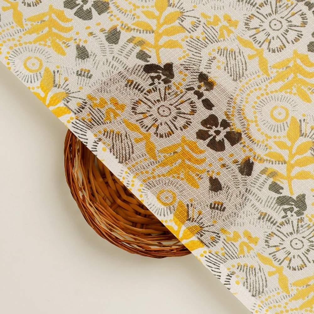 Yellow & Grey Bohemian Floral Print Kota Doria Fabric – kd 0 ja000089 110 3