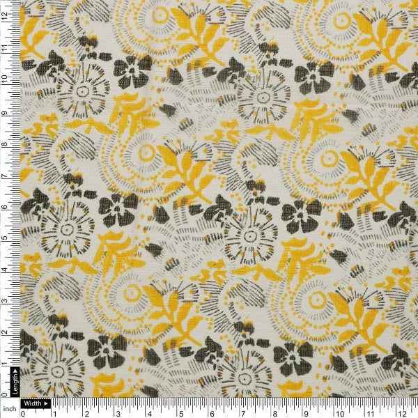 Yellow & Grey Bohemian Floral Print Kota Doria Fabric – kd 0 ja000089 110 4