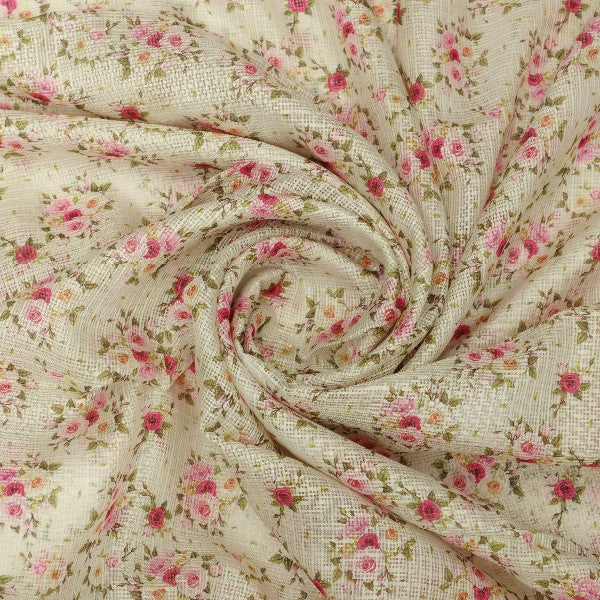 Beige Floral Printed Kota Doria Polyester Fabric – kd 0 pa7119 110 2