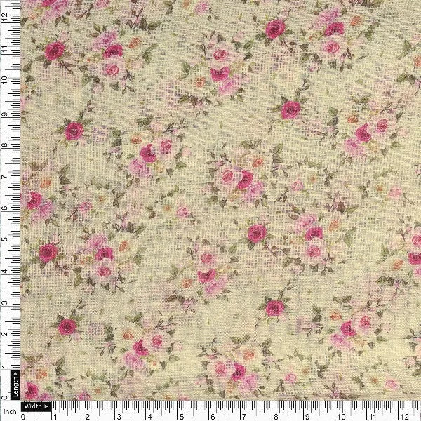 Beige Floral Printed Kota Doria Polyester Fabric – kd 0 pa7119 110 4