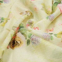 Polyester Kota Doria Floral Print in Cream Yellow & Pink – kd 0 ta07531 110 1