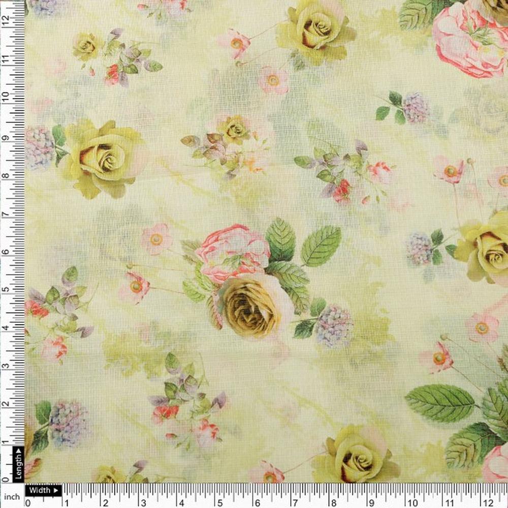 Polyester Kota Doria Floral Print in Cream Yellow & Pink – kd 0 ta07531 110 4