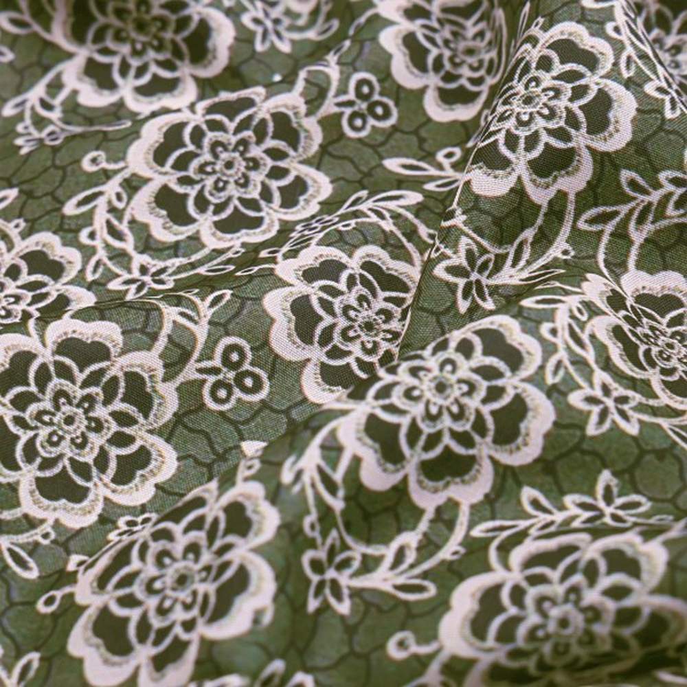 Delicate Floral Lace Print on Olive Green Muslin Fabric – mu 0 ma011038 114 1