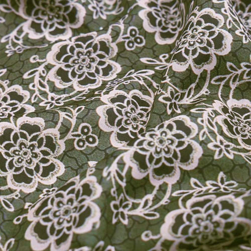 Delicate Floral Lace Print on Olive Green Muslin Fabric – mu 0 ma011038 114 1