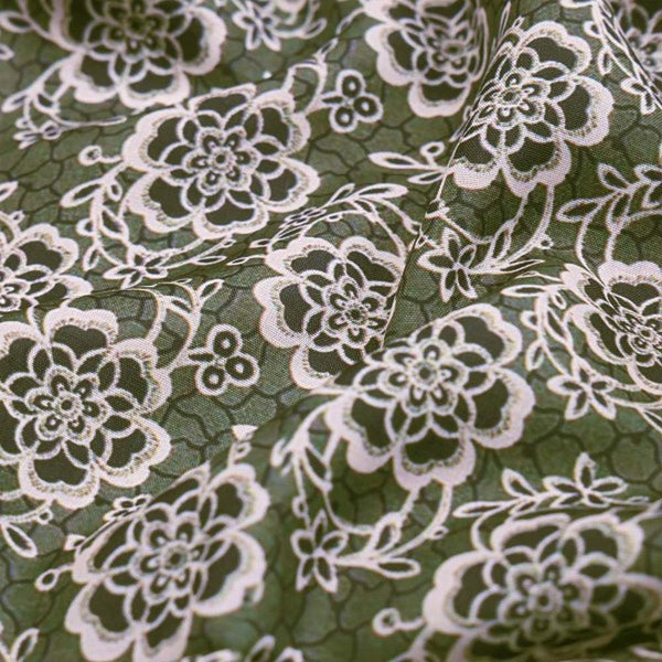 Delicate Floral Lace Print on Olive Green Muslin Fabric – mu 0 ma011038 114 1