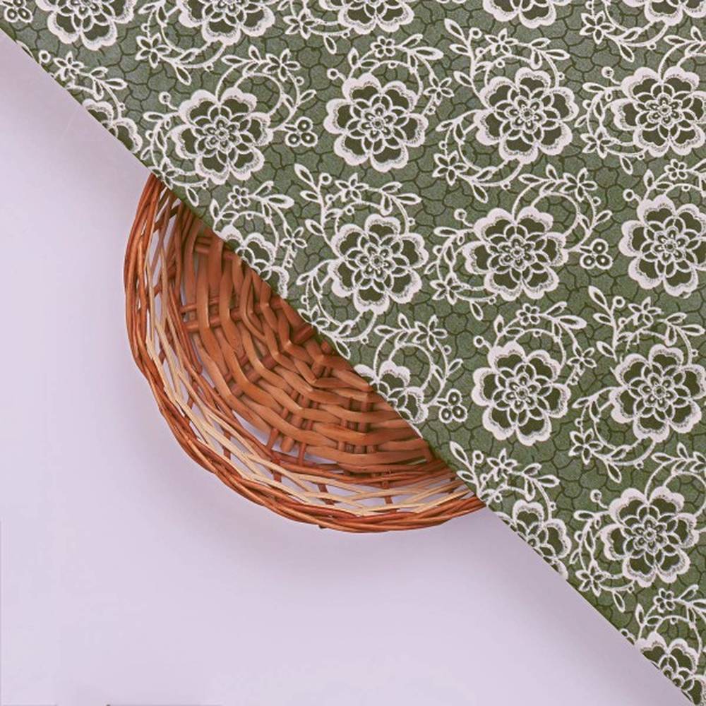 Delicate Floral Lace Print on Olive Green Muslin Fabric – mu 0 ma011038 114 3