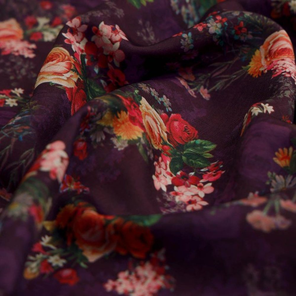 Vintage Floral Bouquet on Deep Purple Muslin Fabric – mu 0 ma023695 114 1