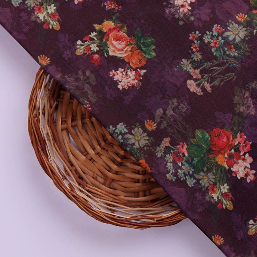 Vintage Floral Bouquet on Deep Purple Muslin Fabric – mu 0 ma023695 114 3