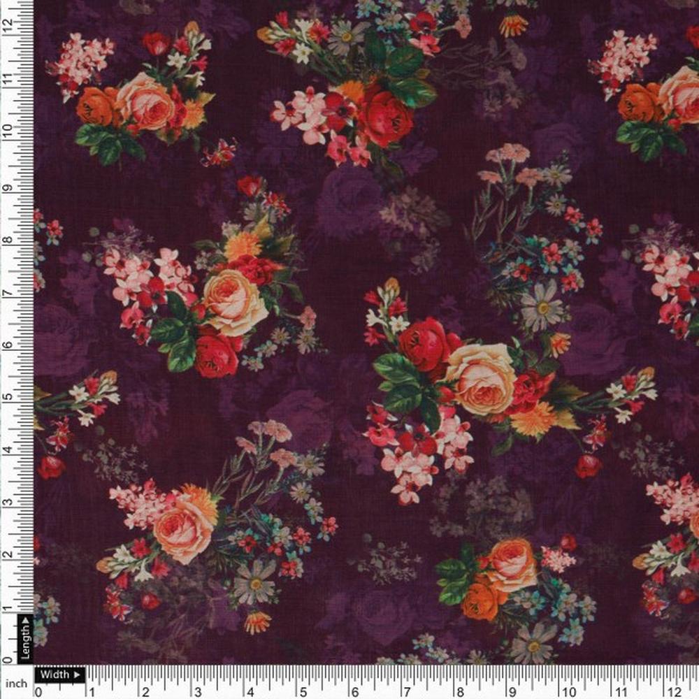 Vintage Floral Bouquet on Deep Purple Muslin Fabric – mu 0 ma023695 114 4